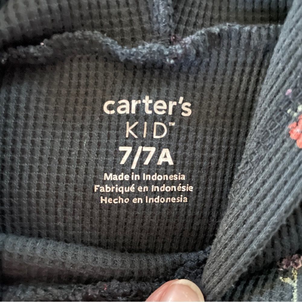 Carter's Girls Dark Blue Waffle Knit Floral Cotton Hoodie Size 7 - Picture 3 of 7